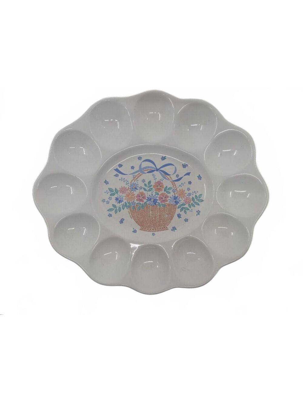 Vintage Treasure Craft Auntie Em Deviled Egg Platter Floral Basket 1986 USA